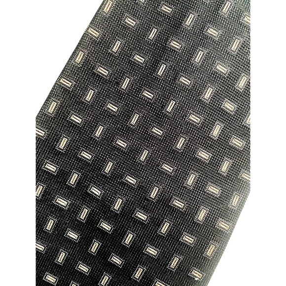 Polo By Ralph Lauren Black Geometric Pattern Tie 100% Silk Mens Handmade USA - Picture 2 of 5